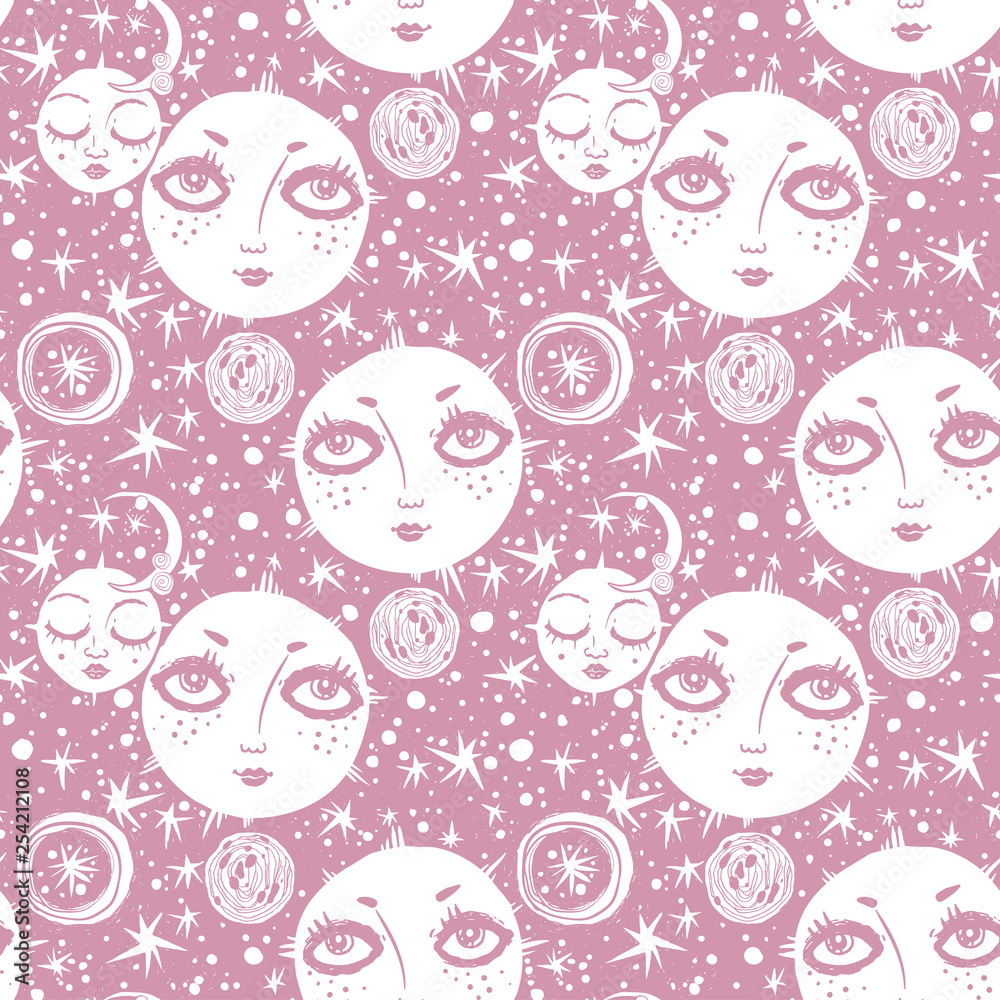 Naive kawaii night space composition seamless pattern. Naive kawaii night space composition seamless pattern.