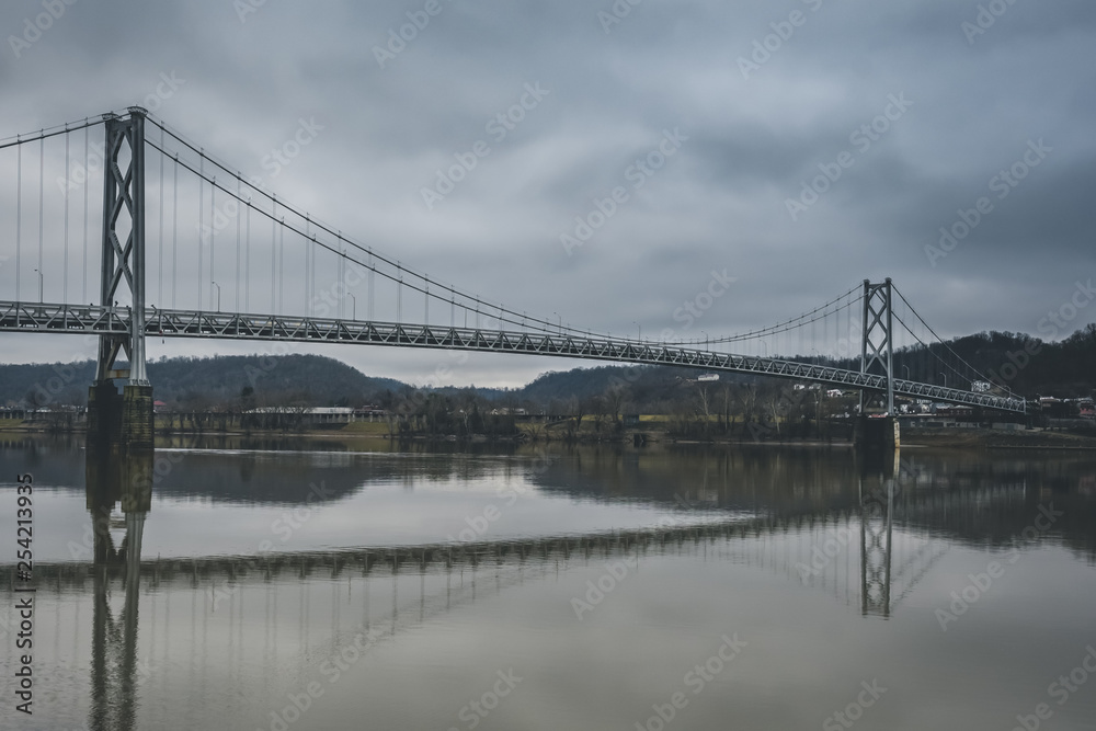 Bridge over the Ohio River on a grey winter day