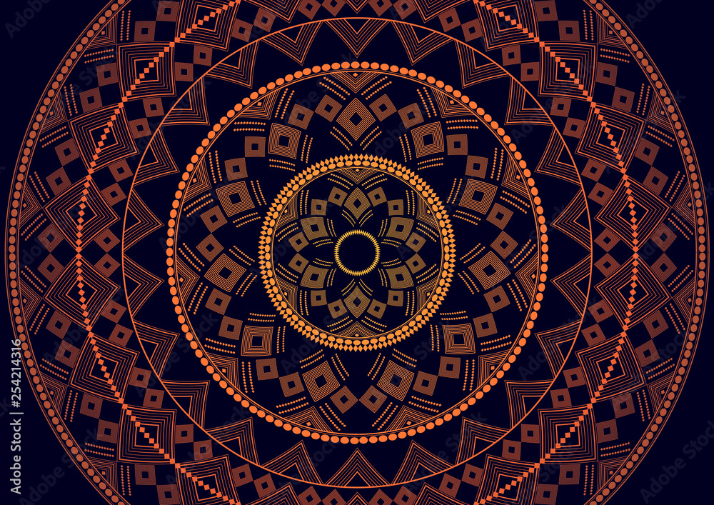 Mandala is an isolated graphic element. Oriental ornament geometric pattern. Stylized floral round decor.