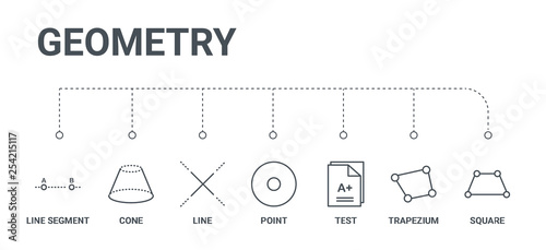 Foto simple set of 7 line icons such as square, trapezium, test, point, line, cone, l