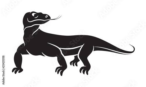 Varanus  komodo dragon black silhouette on white background