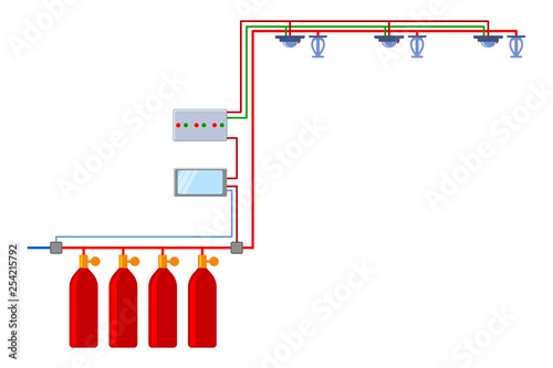 Automatic fire extinguishing system. Autonomous complex. Vector illustration on white background.