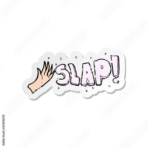 retro distressed sticker of a cartoon slap
