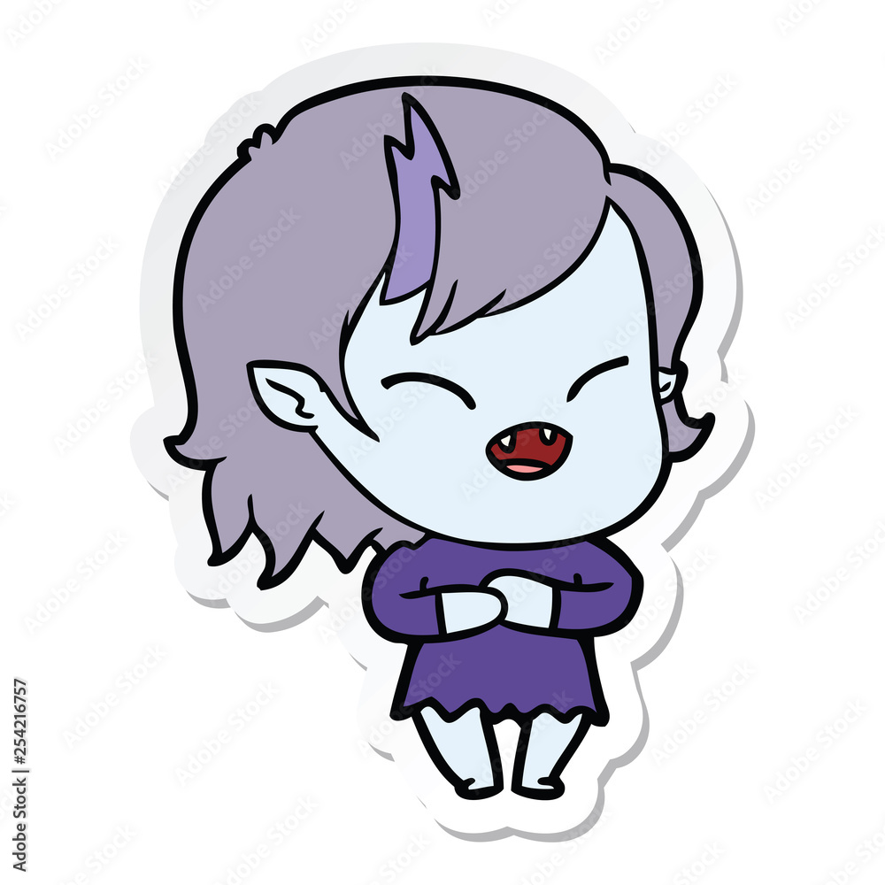 sticker of a cartoon laughing vampire girl sticker of a cartoon laughing vampire girl
