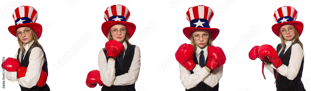 Collage with woman and american hat Collage with woman and american hat