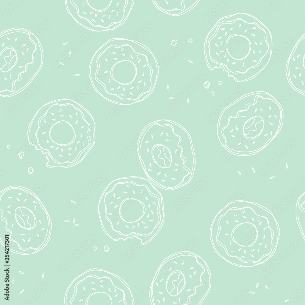 Soft Pastel Mint Green Background With Donuts Vector Seamless Pattern With Donuts Cute Sweet Food Baby Background Colorful Design For Textile Wallpaper Fabric Decor Stock Vector Adobe Stock