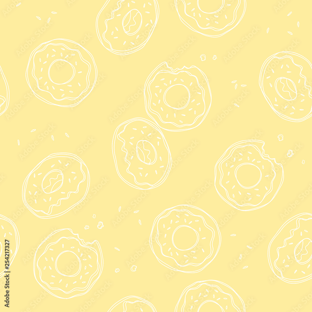 Soft, pastel yellow background with donuts. Vector seamless pattern with  donuts. Cute sweet food baby background. Colorful design for textile,  wallpaper, fabric, decor. Stock Vector | Adobe Stock