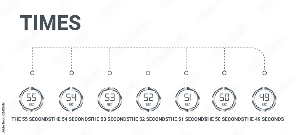 simple set of 7 icons such as the 49 seconds, the 50 seconds, the 51 seconds, 52 53 54 55 from times concept on white background simple set of 7 icons such as the 49 seconds, the 50 seconds, the 51 seconds, 52 53 54 55 from times concept on white background