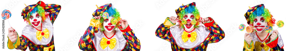 Funny male clown with lollipop Funny male clown with lollipop
