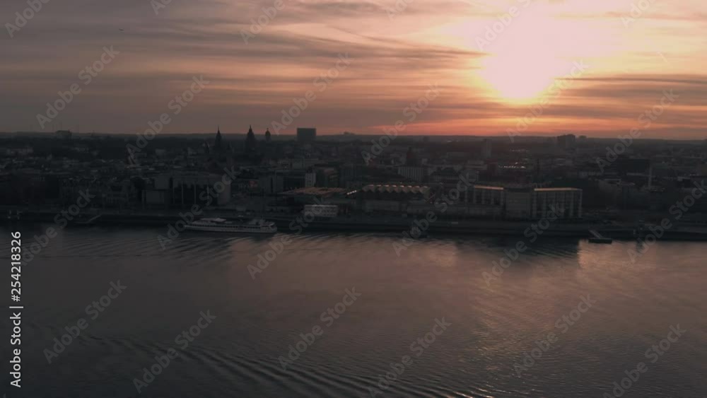 Rhine river aerial view over Mainz during sunset. Rhine river aerial view over Mainz during sunset.