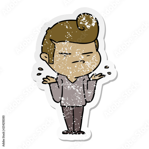 distressed sticker of a cartoon cool guy with fashion hair cut