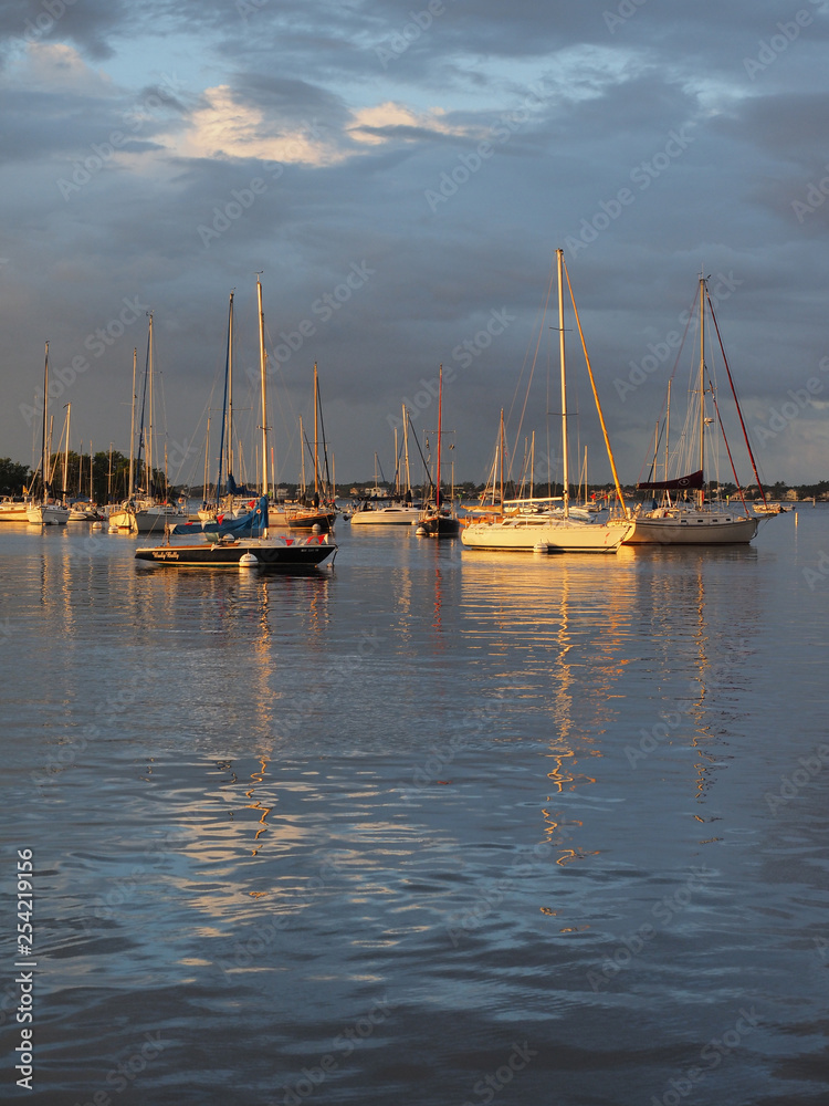 Early light after a rainstorm on the anchorage at Dinner Key Marina in Coconut Grove, Miami, Florida.