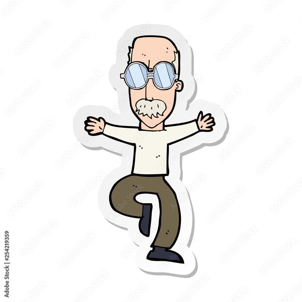 sticker of a cartoon old man wearing big glasses sticker of a cartoon old man wearing big glasses