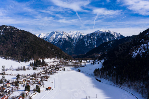 Aerial view, Germany, Bavaria, Garmisch-Partenkirchen region, Oberammergau, Ettal, view of the Hohe Kiste