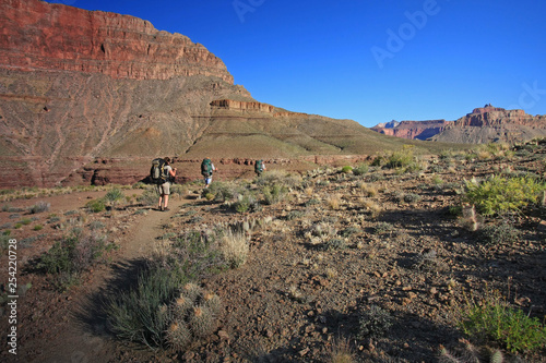 Hikers on the Tonto Trail in Grand Canyon National Park, Arizona..