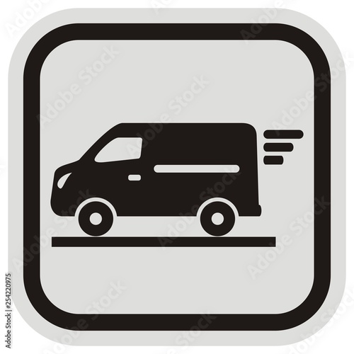 black silhouette of pickup, black and gray frame, vector icon