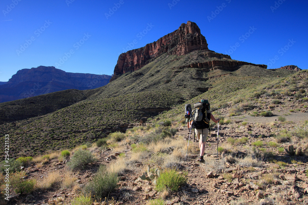 Hikers on the Tonto Trail in Grand Canyon National Park, Arizona..