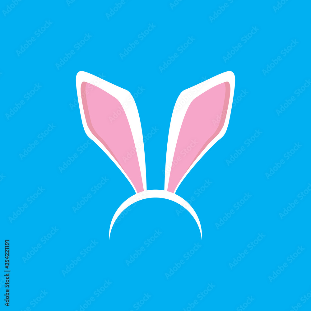 white easter bunny funky mask with rabbit ears isolated on blue background. vector Kids easter party mask white easter bunny funky mask with rabbit ears isolated on blue background. vector Kids easter party mask
