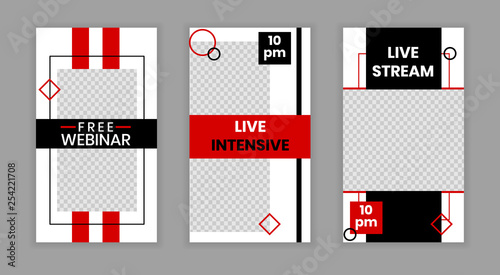 Modern trendy photo stories social network template,web online banner concepts Set.Live stream,online webinar abstract minimalistic colorful flyer poster concept,internet page,brochure templates