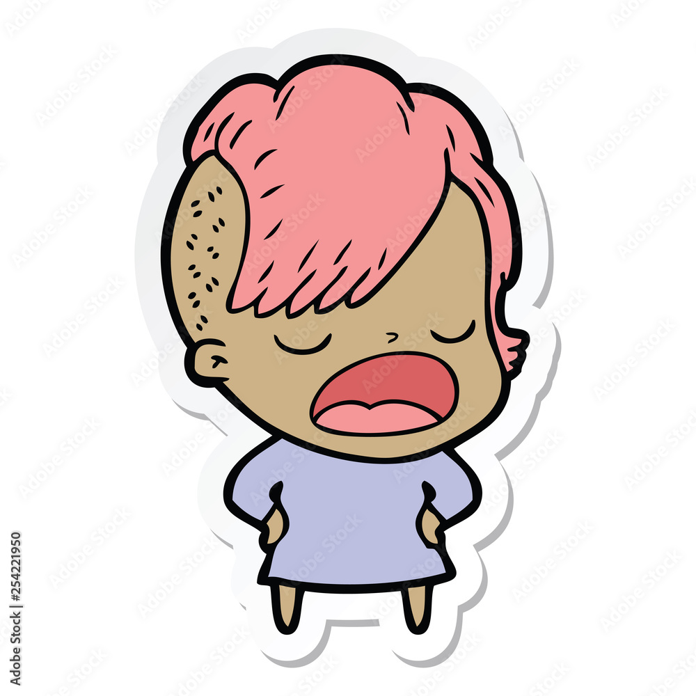 sticker of a cartoon cool hipster girl talking sticker of a cartoon cool hipster girl talking