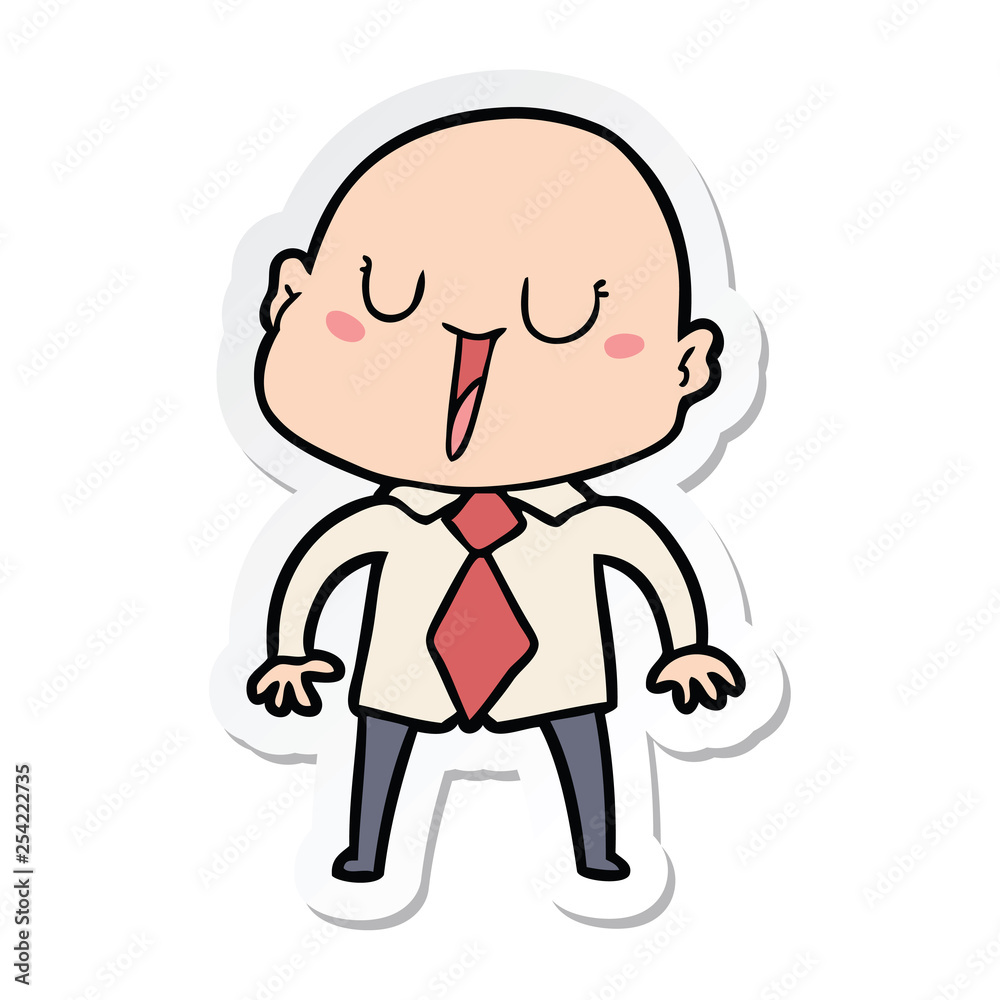 sticker of a happy cartoon bald man