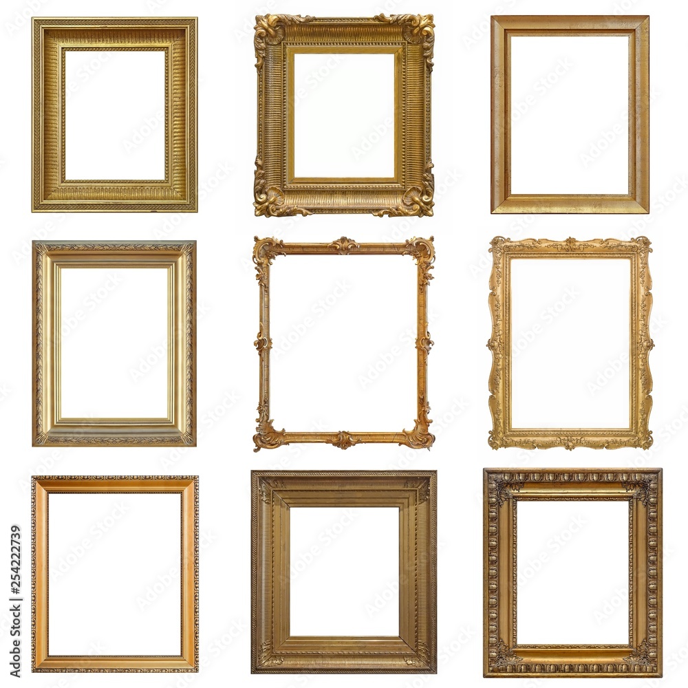 Set of golden frames for paintings, mirrors or photos Set of golden frames for paintings, mirrors or photos