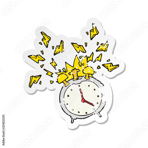 retro distressed sticker of a cartoon ringing alarm clock