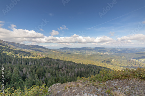 Beskid Mountains landscape, view from hiking trail to Babia Gora Mountain in Poland © Alex White