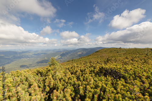 Beskid Mountains landscape  view from hiking trail to Babia Gora Mountain in Poland