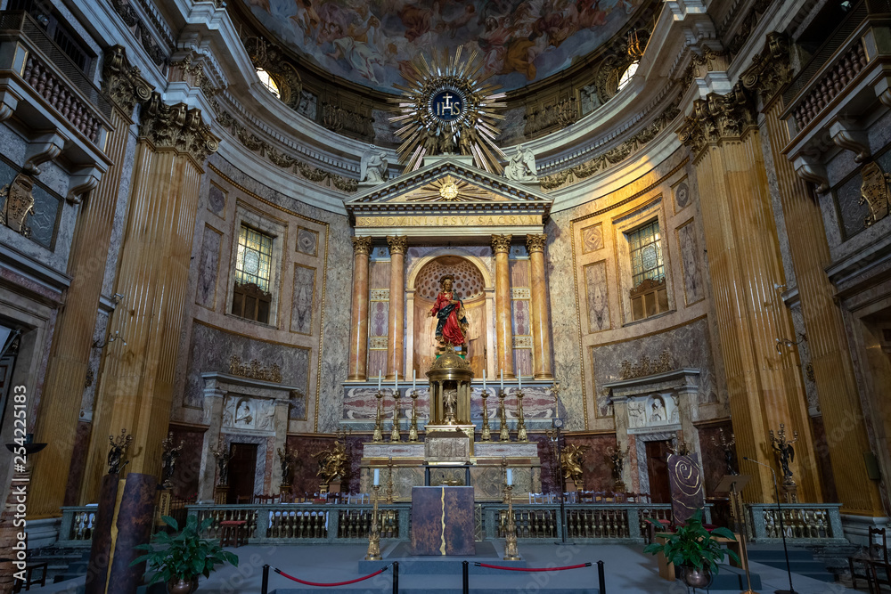 Panoramic view of interior of Church of the Gesu