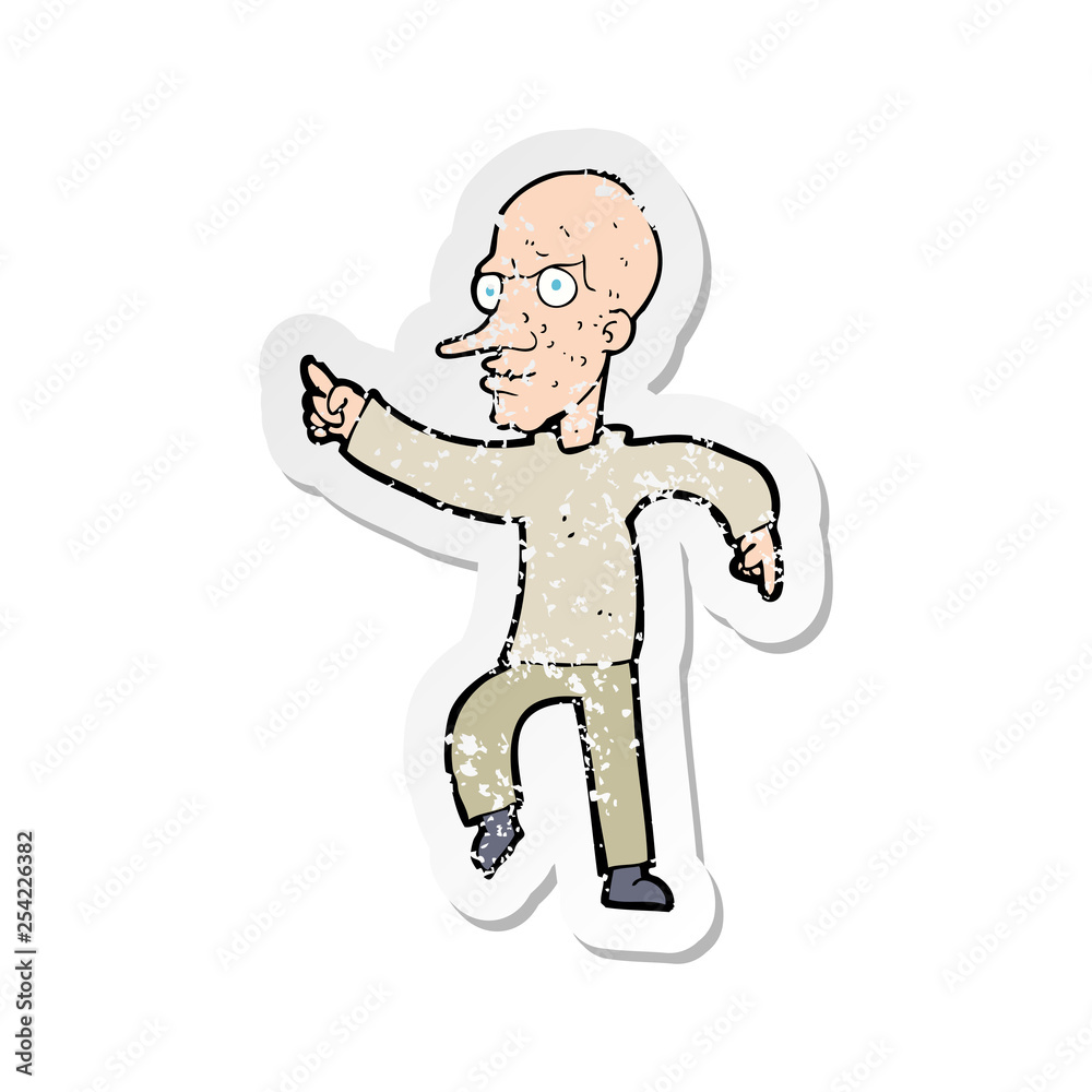 retro distressed sticker of a cartoon angry old man