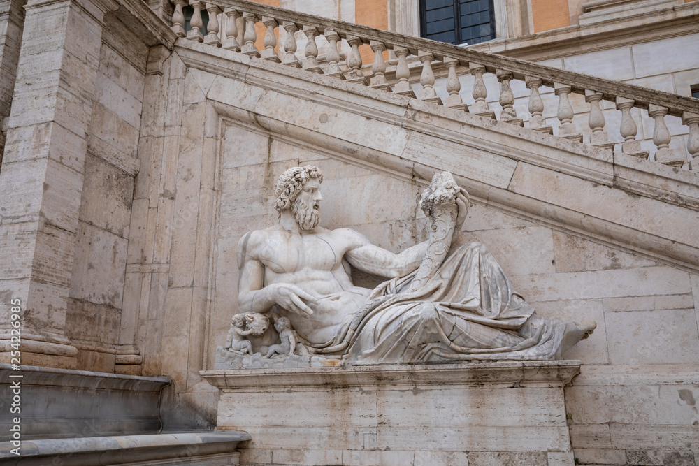 View of facade with sculpture of Palace of Senators (Palazzo Senatorio)