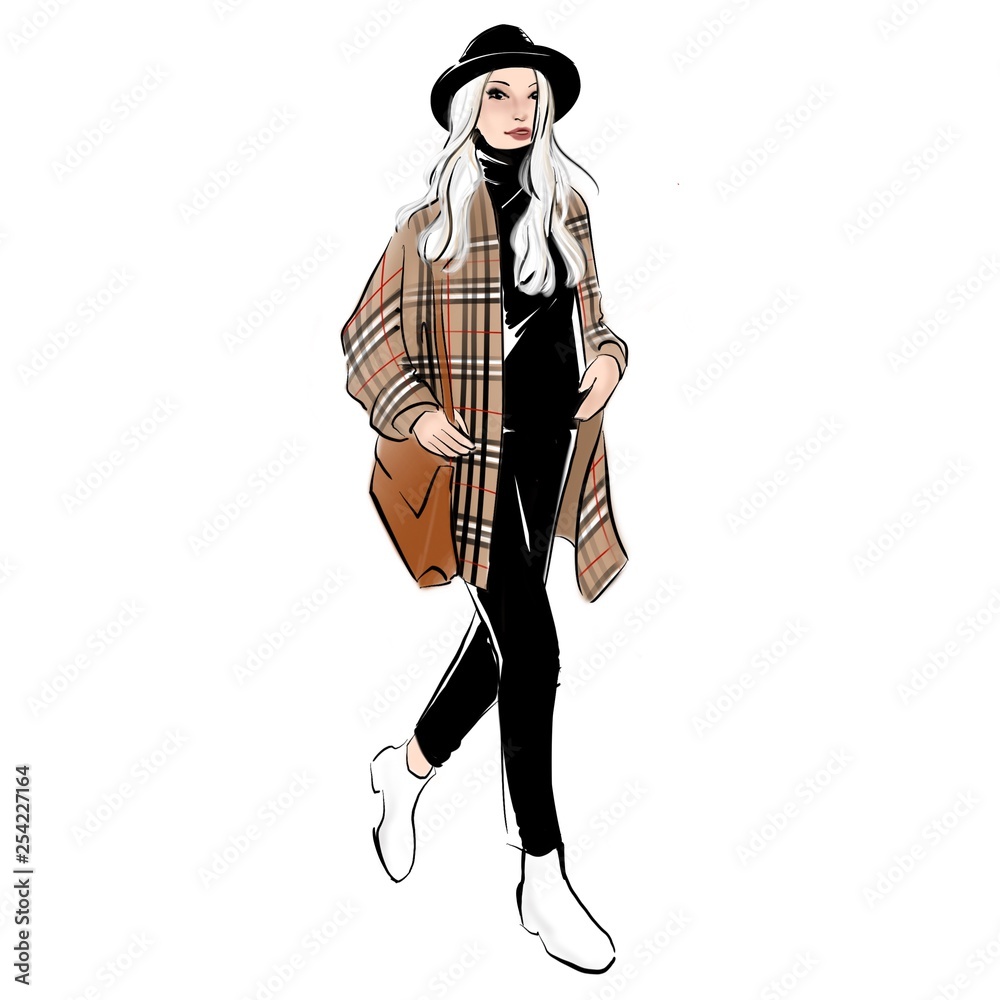 girl with big brown bag wearing designer long coat girl with big brown bag wearing designer long coat