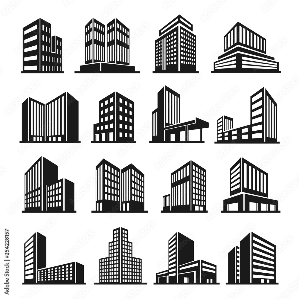 Buildings icon in perspective, cityscape construction set