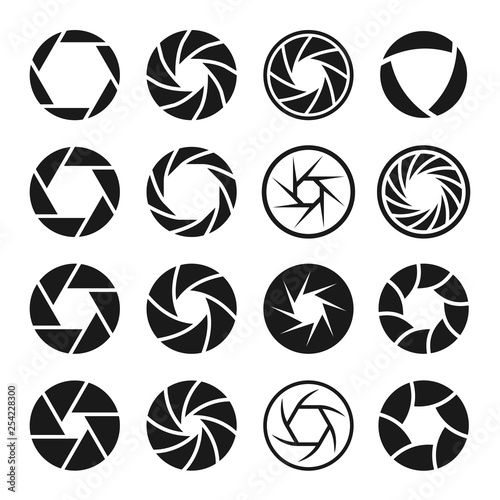 Camera shutter icon set, photo and video equipment