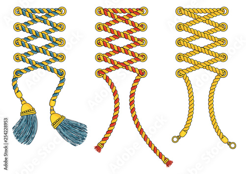 Bright colored lace with tassels tied in a knot.