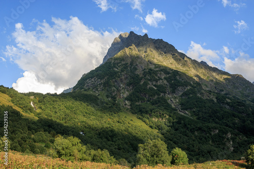 Panorama view on mountains scene in national park of Dombay  Caucasus