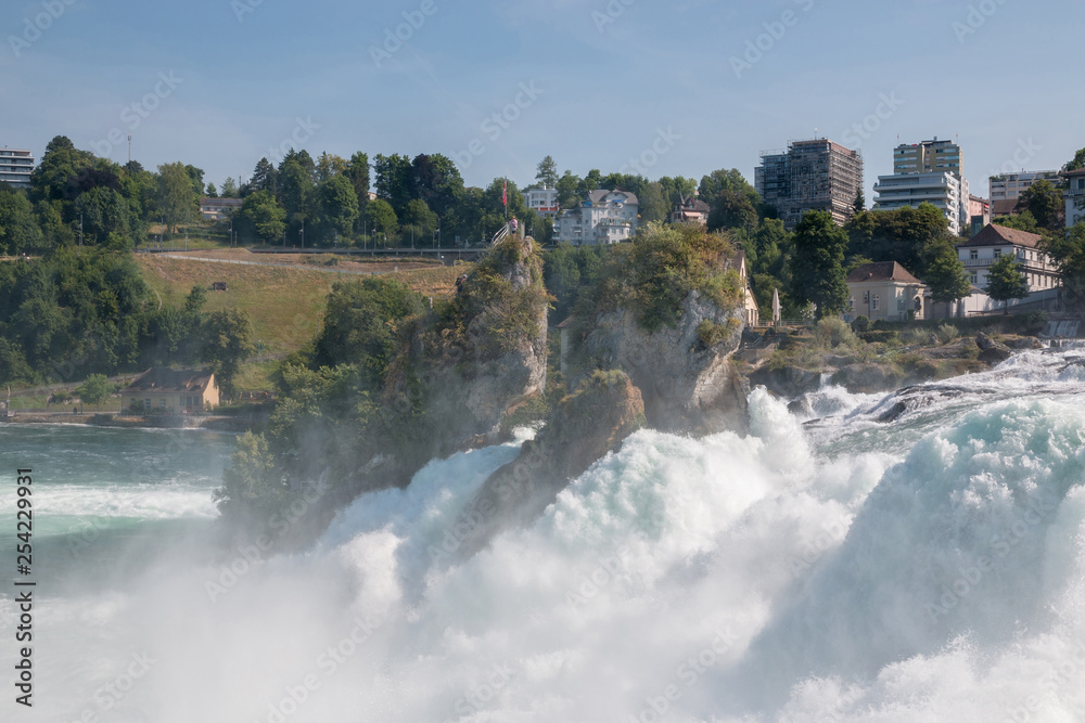 View from castle Laufen on Rhine Falls is the largest waterfall in Schaffhausen