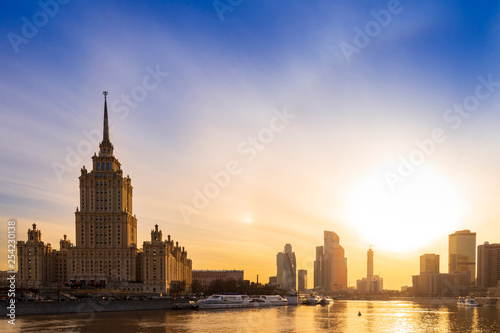 Cityscape and Landscape of downtown Moscow with Modern skyscrapers, office building and Moskva river over Sunrise sky, Moscow City, Russia © lukyeee_nuttawut