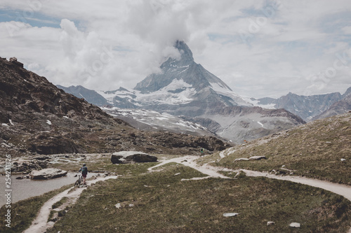 Panorama of Riffelsee lake and Matterhorn mountain in national park Zermatt