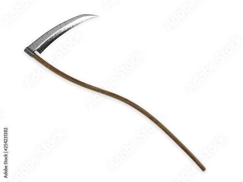 Old scythe 3d rendering photo