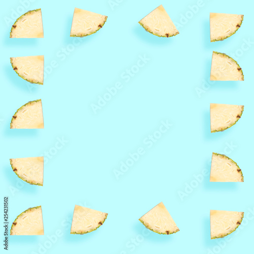 Pineapple Slices on Pastel Tropical Blue Background. creative design