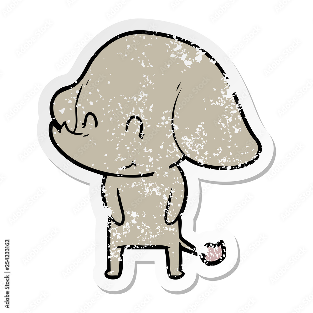 distressed sticker of a cute cartoon elephant distressed sticker of a cute cartoon elephant