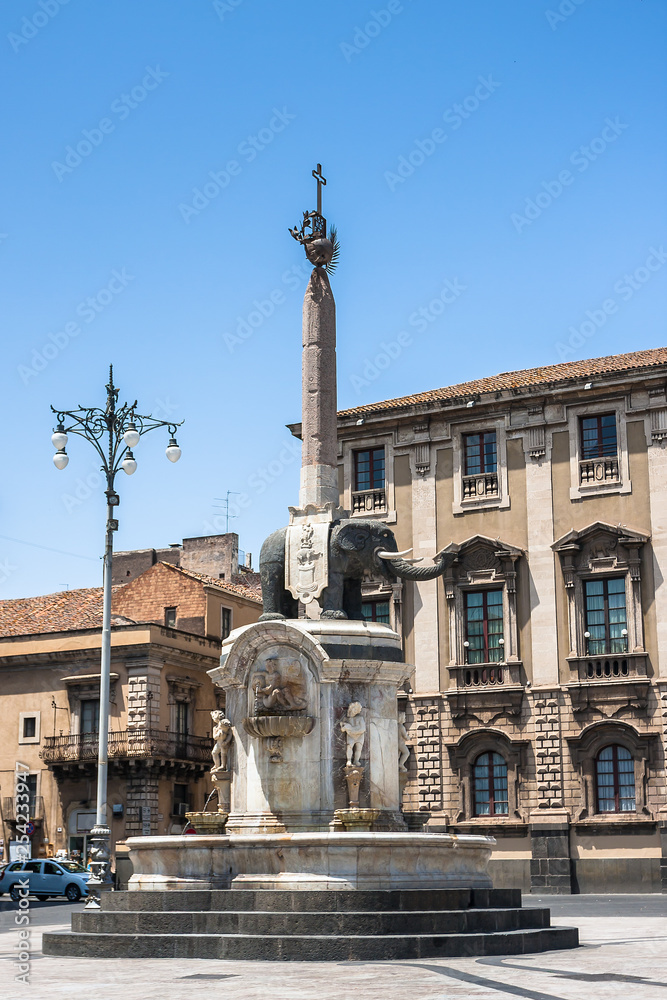 Piazza del Duomo in Catania with the Elephant Statue and the Cathedral of Santa Agatha