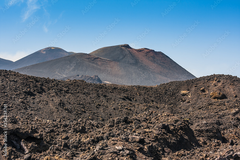 Etna summit craters of south-east panorama, Sicily