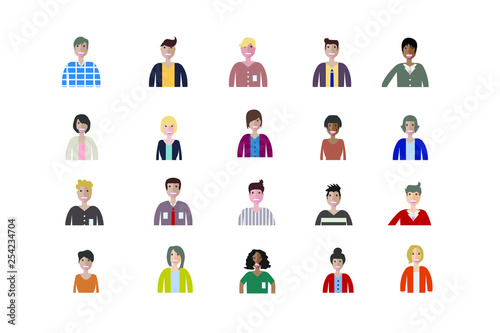 Business man and woman icons. Group of working people. Different nationalities characters. Flat style design Infographic elements 