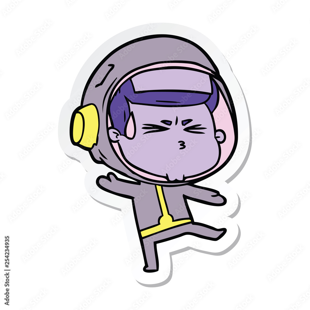 sticker of a cartoon stressed astronaut sticker of a cartoon stressed astronaut