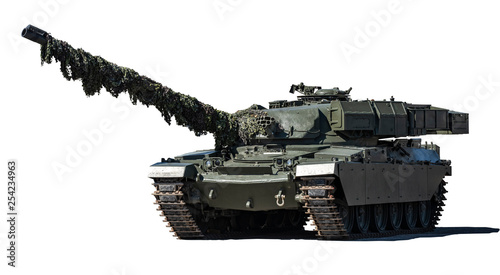 Tank isolated on white. Modern army armoured military main battle tank in camouflage isolated on white background