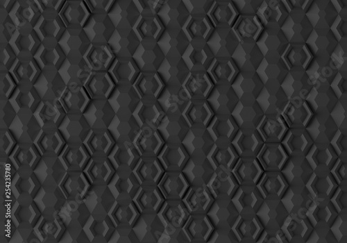 Parametric digital texture based on hexagonal grid with different volume and internal pattern 3D illustration