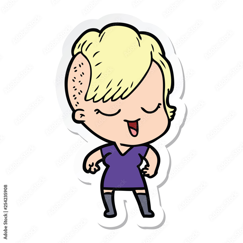 sticker of a happy cartoon girl sticker of a happy cartoon girl